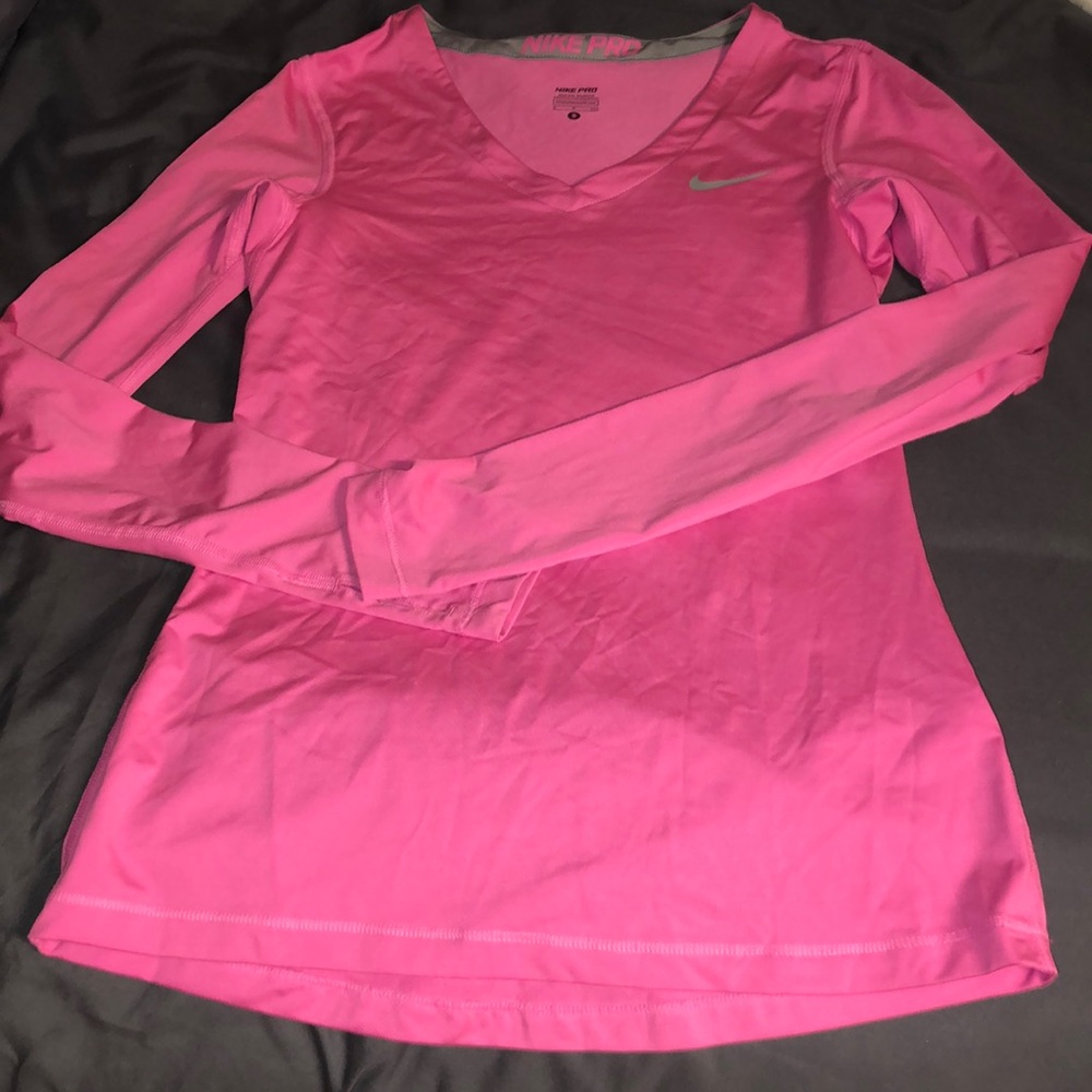 Long sleeve hot pink nike running shirt